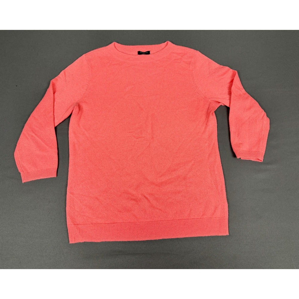 Talbots Sweater Womens MP Coral Pink Pure Cashmere Crewneck 3/4 Sleeve Top